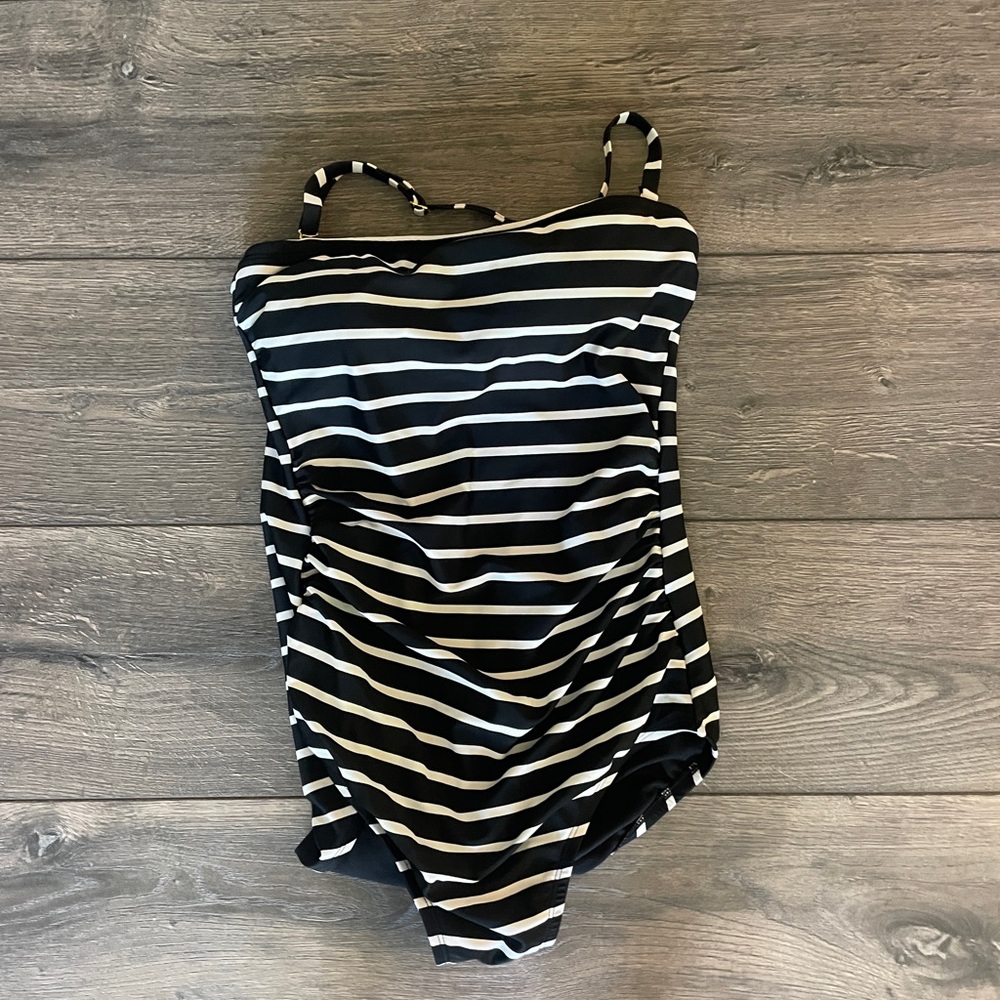 Black and White Striped Swimsuit